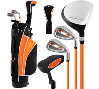 SPOTRAVEL 6 PCS Junior Golf Club Set, Youth Practice Golf Set with 3# Fairway Wood, 7# & 9# Irons, Putter, Head Cover & Stand Bag, Children Golf Package Set for 8-10 Years Old, Right Hand (Orange)