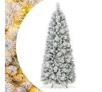 SPOTRAVEL 6FT/7FT Pre-lit Christmas Tree, Snow-flocked Artificial Xmas Tree with 170/200 LED Lights, 517/680 Branch Tips & Metal Stand, Easy Setup Holiday Decoration Tree (180 cm)