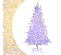 SPOTRAVEL 6FT Pre-Lit Artificial Xmas Tree, Hinged Snow-Flocked Christmas Tree with 383 PE Tips, 300 LED Lights, 11 Lighting Modes & Timer, Home Office Festival Decoration Tree