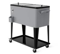 SPOTRAVEL 75L/76L Rolling Cooler Cart, Insulation Ice Chest on Wheels with Shelf, Handles & Bottle Opener, Outdoor Beverage Cooler Serving Trolley for Party Camping (Grey Silver, 91 x 48 x 87 cm)