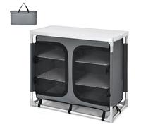 SPOTRAVEL Aluminum Camping Cupboard, Outdoor Camping Kitchen Station Cook Table with 6 Shelves and Carrying Bag, Portable Travel Storage Unit for BBQ, Party, Picnics