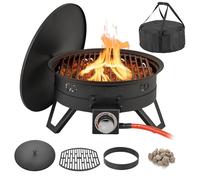 SPOTRAVEL Fire Pit, 2 in 1 Outdoor Patio Heater Firepit with BBQ Cooking Grill and Carrying Bag, Portable 58,000 BTU Propane Fire Bowl for Garden Patio Camping, 44cm Diameter