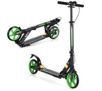 SPOTRAVEL Folding Kick Scooter, Adjustable Kids Scooter with Big Wheels, Shock-Absorbing Suspension and Carry Strap, Lightweight Aluminum City Scooter for Teens Adults (Green)