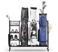 SPOTRAVEL Golf Storage Rack, Extra Large Golf Club Organizer with Lockable Universal Wheels and Removable Hanging Hooks, Golf Bag Stand for Golf Equipment Accessories (120 x 42 x 94cm)