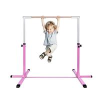 SPOTRAVEL Gymnastics Bar, Height Adjustable Home Gymnastics Equipment for Kids, Horizontal Training Kip Bars for Home Gym (Pink, 90-150 cm)