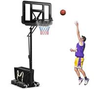 SPOTRAVEL Height Adjustable Basketball Hoop Stand, Portable Basketball Stand with 44" Backboard, Wheels & Weight Bag, Professional Basketball Hoop Net System for Kids Junior Adults (245-305cm)