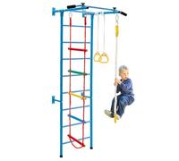 SPOTRAVEL Indoor Swedish ladder, 5 in 1 Children Climbing wall with Pull-Up Bar, Climbing Rope, Gymnastic Rings, Rope & Wall Ladder, Gymnastics Bar and Equipment for 3+ Years Old Kids(Blue)