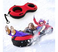 SPOTRAVEL Inflatable Snow Tube, 1/2 Person Heavy Duty Sledge Tube with Seat Cushion, Canvas Cover, Tow Strap, Pump & Repair Kit, 39/79 Inch Outdoor Ski Tube Snow Toys for Kids Adults (Red, 2 Person)