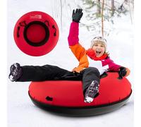 SPOTRAVEL Inflatable Snow Tube, 1/2 Person Heavy Duty Sledge Tube with Seat Cushion, Canvas Cover, Tow Strap, Pump & Repair Kit, 39/79 Inch Outdoor Ski Tube Snow Toys for Kids Adults (Red, 1 Person)