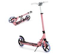 SPOTRAVEL Kick Scooter, Adjustable Folding Kids Scooter with Light Up LED Wheels and Shock-Absorbing System, Lightweight Aluminum Sport Scooter for 8+ Teens Adults (Pink)
