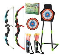 SPOTRAVEL Kids Bow and Arrow Set, 2 Pack LED Light Up Archery Toy Set with 20 Suction Cup Arrows, 2 Quivers & Detachable Standing Target, Indoor Outdoor Shooting Game Gift for Boys Girls Ages 3+