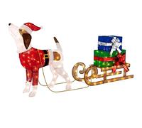 SPOTRAVEL Lighted Christmas Decoration, Pre-lit Xmas Dog Sleigh and Gift Boxes Set with 170 LED Lights & Stakes, Indoor Outdoor Light up Christmas Decor for Home Yard Lawn Garden