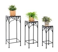 SPOTRAVEL Metal Plant Stand, 3PCS Mosaic Plant Display Shelf with Scrollwork Patterns & Anti-slip Foot Pads, Set of 3 Square Corner Plant Flower Holder for Living Room Office Balcony Garden (Yellow)