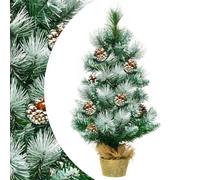 SPOTRAVEL Mini Christmas Tree, Tabletop Artificial Christmas Tree with Dense Branches & Base, Small Decorative Xmas Pine Trees for Indoor (Green+White, 30 x 30 x 60cm)