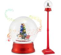 SPOTRAVEL Musical Christmas Street Lamp, Xmas Lamp Post with Detachable Lantern, Color-changing Lights, Snowy Effect, Santa Scene Lamp for Home Porch (153cm, Globe Shaped with Reindeer, Red)