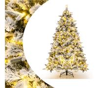 SPOTRAVEL Pre-Lit Artificial Christmas Tree, Snow-Flocked Xmas Tree with Mixed Branch Tips, Warm White LED Lights & Foldable Metal Stand, Festival Decoration Tree for Home Office (186 cm)