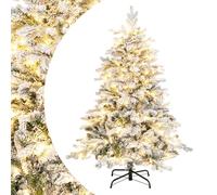 SPOTRAVEL Pre-Lit Artificial Christmas Tree, Snow-Flocked Xmas Tree with Mixed Branch Tips, Warm White LED Lights & Foldable Metal Stand, Festival Decoration Tree for Home Office (135 cm)