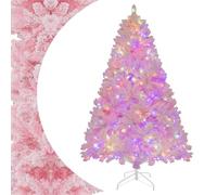 SPOTRAVEL Pre-lit Christmas Tree, 6FT Snow Flocked Pink Artificial Xmas Trees with 808 Branch Tips, 350 Colorful LED Lights & 8 Lighting Modes, Seasonal Holiday Decoration for Office Home