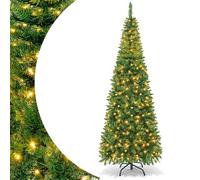SPOTRAVEL Pre-Lit Christmas Tree, Hinged Pencil Xmas Tree with Warm White LED Lights & Foldable Metal Stand, Holiday Christmas Decoration for Home Office School and Shop (7.5FT)