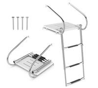 SPOTRAVEL Telescoping Marine Boat Ladder, 3/4 Step Folding Stainless Steel Boarding Ladder Rear Entry Inboard Ladder, Non-Slip Heavy Duty Custom Swim Deck Ladder (3 Step, with Platform & Handrails)