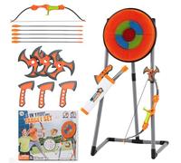 SPOTRAVEL Throwing Target Set, Axe Throwing Game Set and Activity Carnival Game, Outdoor Indoor Yard Game for Kids 6+ (with 3 Throwing Axes, 3 Ninja Darts, a Bow & 5 Arrows, 58 x 54 x 118cm)