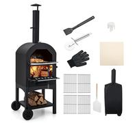 SPOTRAVEL Wood Fired Pizza Oven, Outdoor Pizza Maker with Removable Ash Tray, Storage Shelf & Pizza Stone, Multi-Fuel BBQ Cooker for Garden Patio (No Side Storage Shelves, 64 x 53 x 162cm)