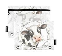 Spotted Cow Peeking Through Wall Plastic Binder with Clear Window Ringing folders with Pockets Large and Sturdy 3 Hole Binder for School, Office & Home Multicolored 2 PCS