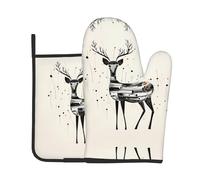 spotted deer 2-Piece Heat-Resistant Baking Set, Oven Mitt and Trivet, Essential forKitchen Cooking and Outdoor Barbecuing