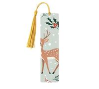 Spotted Deer and Gift Box Unique Double-Sided Artwork Printed Wooden Bookmarks, Artistic Book Accessories Birthday Presents for Men Women Presents for Book Lovers