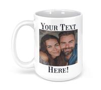 Spotted Dog Company Personalised Coffee Mug with Custom Photo, Text, Logo or Design, 15oz, White Ceramic, Custom Front and Back Options, Great Gifts for Mum or Dad, Dye