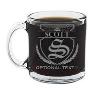 Spotted Dog Company Personalised Etched 384ml Glass Coffee Mug, Custom Birthday Espresso Cups, Customised Tea Cappuccino Hot Chocolate Cup, Scott Monogram