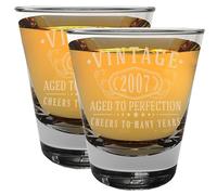 Spotted Dog Company Vintage 2007 Etched 2pk 1.75oz Shot Glass Set - Aged to Perfection - 18th Birthday Gifts for Him Men - 18 Years Old Decorations Anniversary for Women Her 2.0