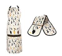 SPOTTED DOG GIFT COMPANY 2 Piece Kitchen Textiles Set - Black Cat Apron & Double Oven Gloves, 100% Cotton, Cute Animal Themed Kitchen Accessories for Cooking & Baking, Gifts for Cat Lovers