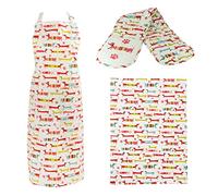 SPOTTED DOG GIFT COMPANY 3 Piece Kitchen Textiles Set - Dachshund Apron, Double Oven Gloves & Tea Towel, 100% Cotton Cute Animal Themed Kitchen Accessories for Cooking Baking, Sausage Dog Gifts