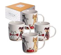 SPOTTED DOG GIFT COMPANY Cat & Dog Mugs Set of 4 - 350ml Ceramic China Coffee Mugs & Tea Cups | Cute Animal Themed Designs | Cat Lover & Dog Lover Gifts for Women, Men & Kids