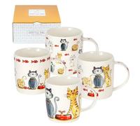 SPOTTED DOG GIFT COMPANY Cat Mugs Set of 4 - 350ml Ceramic China Coffee Mugs & Tea Cups, Cute Funny Cats Themed | Cat Gifts for Women, Christmas or Birthday Presents