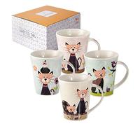 SPOTTED DOG GIFT COMPANY Cat Mugs Set of 4 - 360ml Ceramic China Coffee Mugs & Tea Cups, Cute Cats & Animal Friends Themed | Cat Gifts for Women, Christmas or Birthday Presents