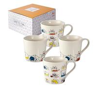 SPOTTED DOG GIFT COMPANY Cat Mugs Set of 4 - Large 380ml Ceramic China Coffee Mugs & Tea Cups, Funny Cartoon Cats Themed | Cat Gifts for Women, Christmas or Birthday Presents