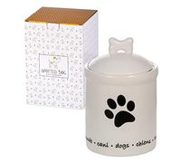 SPOTTED DOG GIFT COMPANY Ceramic Storage Jar with Lid, Cute Kitchen Canister Pet Food Container, Dog Treat Jar, Animal Themed Kitchen Decor Accessories, Gifts for Dog Lovers, Black Paw 1L