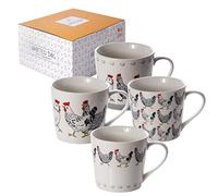 SPOTTED DOG GIFT COMPANY Chicken Mugs Set of 4 - 380ml Large Ceramic China Coffee Mugs & Tea Cups - Animal Themed Mug Set | Chicken Lover Gifts & Presents for Women & Men