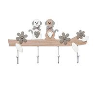 SPOTTED DOG GIFT COMPANY Coat Hooks Wall Mounted Coat Rack, Cute Decorative Wooden 4 Hook Wall Hanger for Clothes Keys Leads, Dog Themed Home Decor Accessories Gift for Dog Lovers Adults and Kids