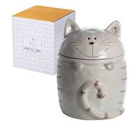 SPOTTED DOG GIFT COMPANY Cookie Jar Biscuit Barrel, Ceramic Novelty Cat Themed Kitchen Storage Canister Container for Treats, Gifts for Cat Lovers Women Men 1.4L Grey