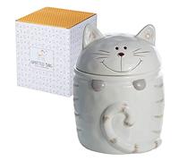 SPOTTED DOG GIFT COMPANY Cookie Jar Biscuit Barrel, Ceramic Novelty Cat Themed Kitchen Storage Canister Container for Treats, Gifts for Cat Lovers Women Men 1.4L White