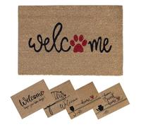 SPOTTED DOG GIFT COMPANY Door Mat Indoor Outdoor Welcome Paw Print Coir Doormat for Inside Outside Front Door Entrance Mats 60x40cm, Non Slip Cat Dog Themed Home Decor Gift for Cat and Dog Lovers