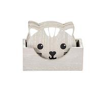 SPOTTED DOG GIFT COMPANY Drink Coasters Set of 6 Wooden Cat Coasters with Holder for Drinks, Cups and Mugs | Cute Themed Home Decor Kitchen Gifts for Cat Lovers Women Men Kids (Grey)