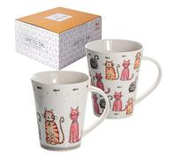SPOTTED DOG GIFT COMPANY Cat Coffee Mugs, Animal Mugs Set of 2, Cute Ceramic Porcelain China Tea and Coffee Cups, Cat Gifts for Girls Women Men & Kids - 360ml / 12.2oz (2pcs, Happy Cats)