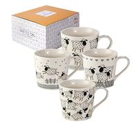 SPOTTED DOG GIFT COMPANY Mugs Set of 4 Ceramic China Porcelain Cups for Coffee Tea & Hot Drinks, Black & White Sheep Themed, Dishwasher Microwave Safe, Sheep Gifts for Women Men 380ml