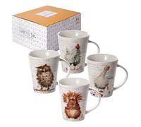 SPOTTED DOG GIFT COMPANY Mugs Set of 4, Cute Ceramic China Cups for Coffee and Tea, 360ml Animal Themed Owl Squirrel Chicken Goose Mug Designs, Animal Lover Gifts for Women & Men