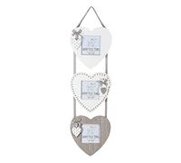 SPOTTED DOG GIFT COMPANY Multi Photo Frames for Wall Hanging, Triple Heart Shaped Wooden Cat Picture Frames for 3.5 x 3.5 Photos, Cute Home Decor Gifts for Cat Lovers Pet Owners - White Grey