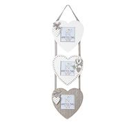 SPOTTED DOG GIFT COMPANY Multi Photo Frames for Wall Hanging, Triple Heart Shaped Wooden Dog Picture Frames for 3.5 x 3.5 Photos, Cute Home Decor Gifts for Dog Lovers Pet Owners - White Grey